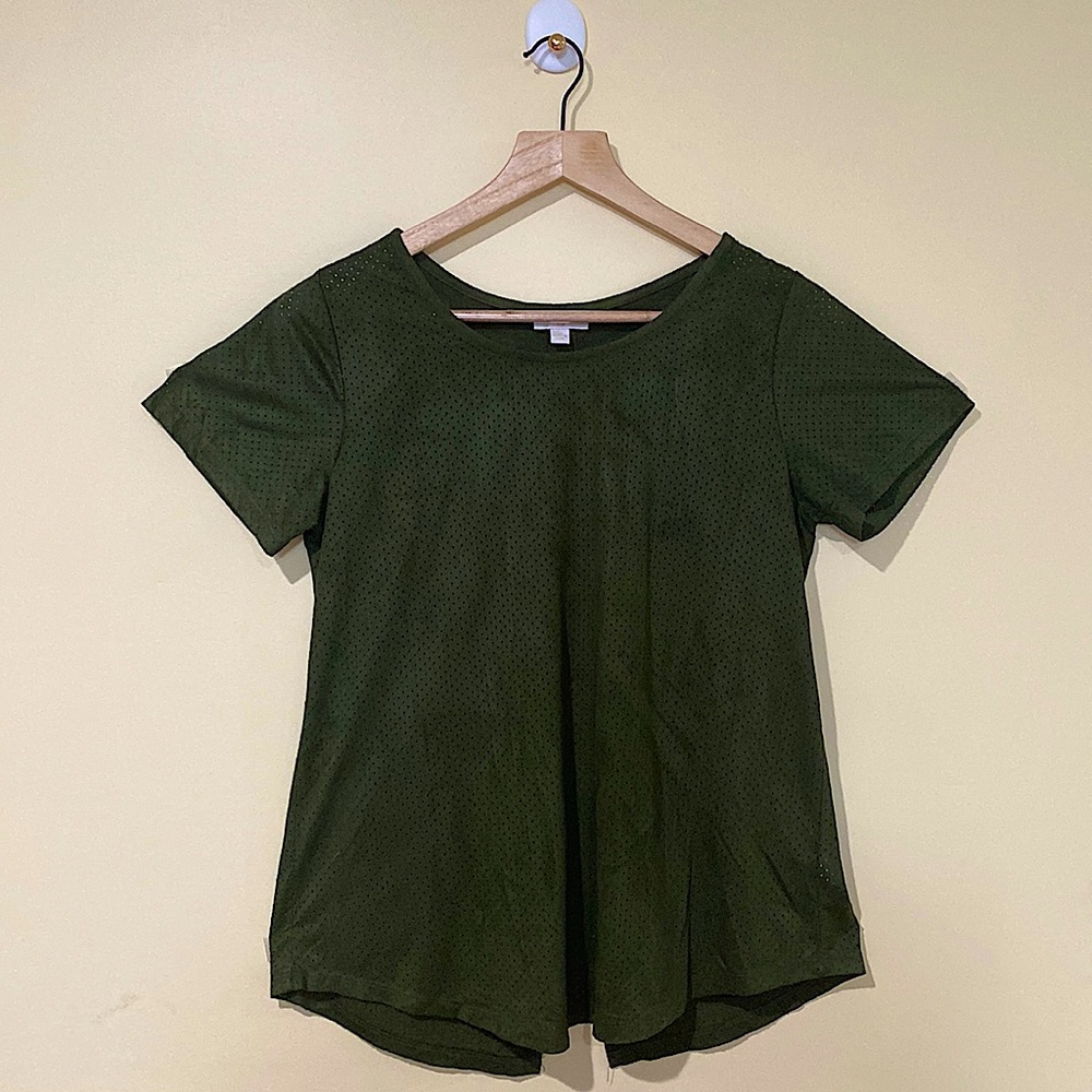 CHARMING CHARLIE Suede Olive Green Shirt, Size Small